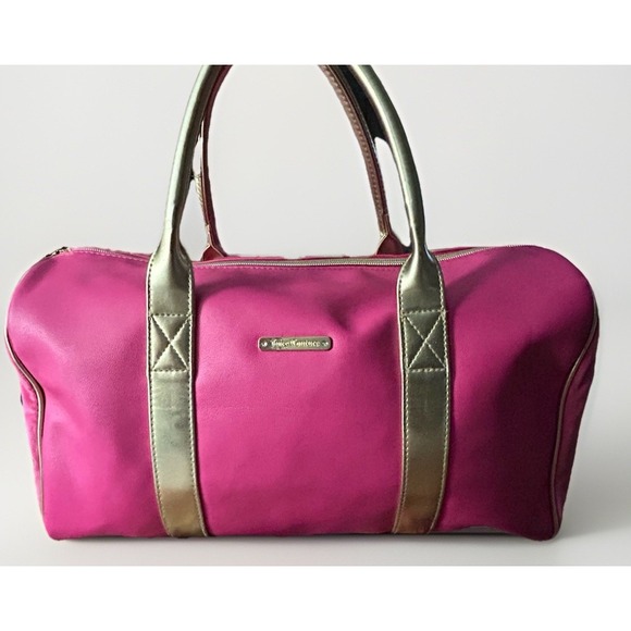 Juicy Couture Handbags - Juicy Couture Hot Pink Gold Trim Travel Bowler Duffle Weekender Bag Velour Y2K